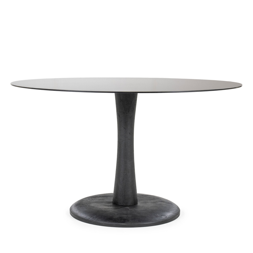 Boogie - Table à manger ronde en verre et bois de manguier ø130cm - Couleur - Noir