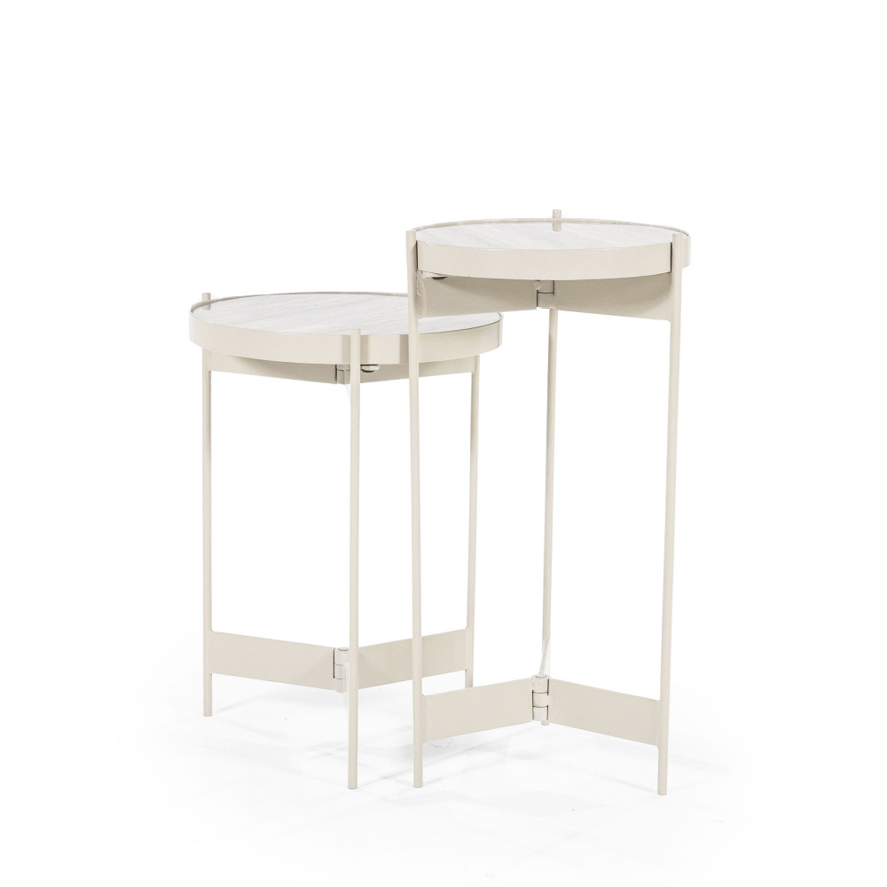sib - lot de 2 tables d'appoint rondes en marbre et métal - couleur - blanc ivoire
