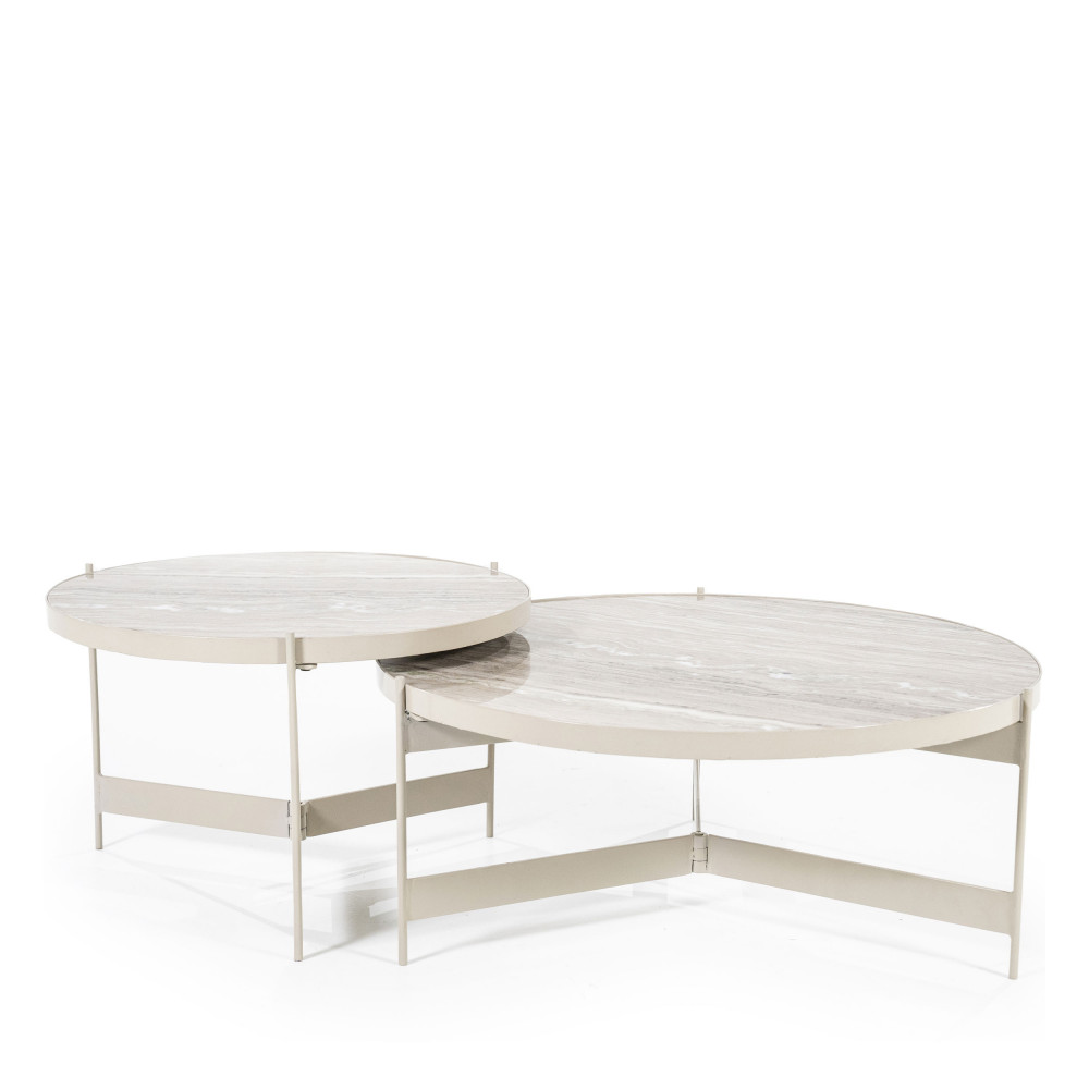 Sib - Lot de 2 tables basses rondes en marbre et métal - Couleur - Ivoire