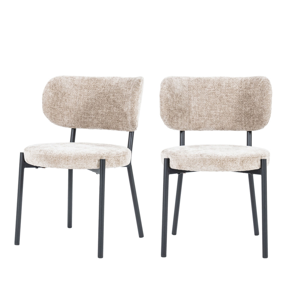 oasis - lot de 2 chaises en chenille et métal - couleur - taupe