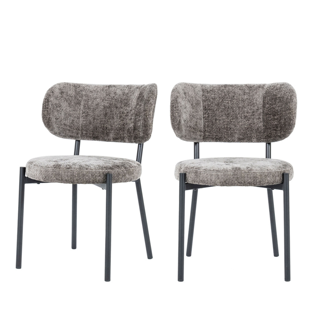 Oasis - Lot de 2 chaises en chenille et métal - Couleur - Marron