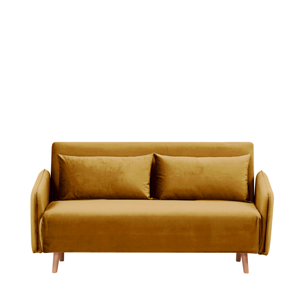 Monica - Canapé convertible 2 places en velours L140cm - Couleur - Jaune moutarde