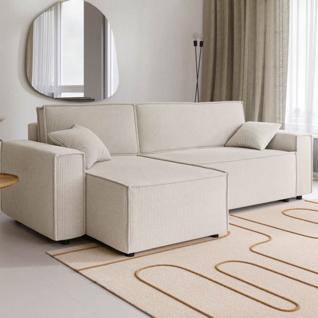 Clémence - Canapé d'angle réversible convertible en velours côtelé avec coffre L251cm