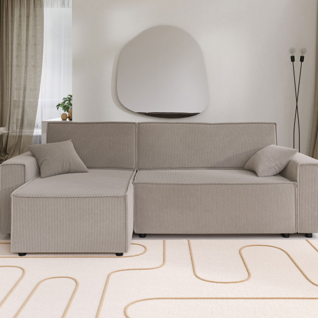 Clémence - Canapé d'angle réversible convertible en velours côtelé avec coffre L251cm