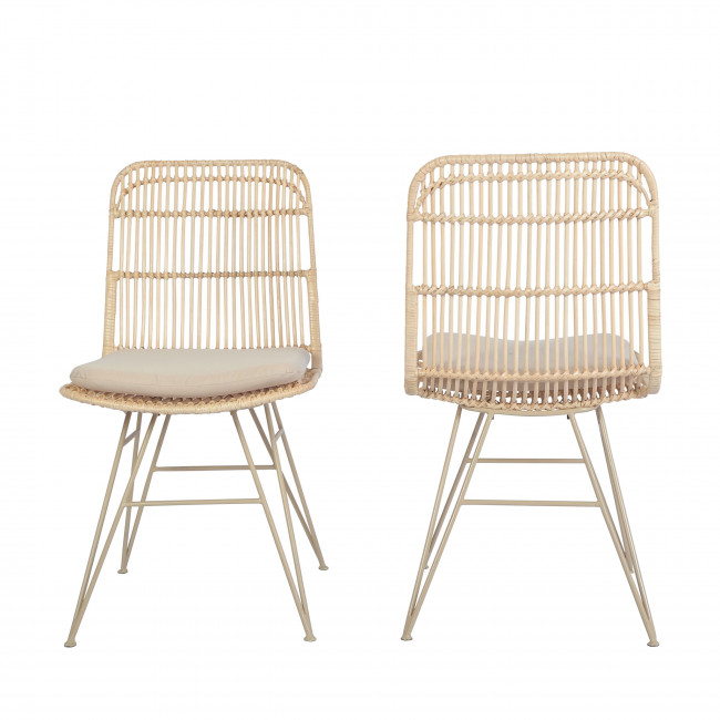 Uyuni - Lot de 2 chaises design en rotin pieds beiges