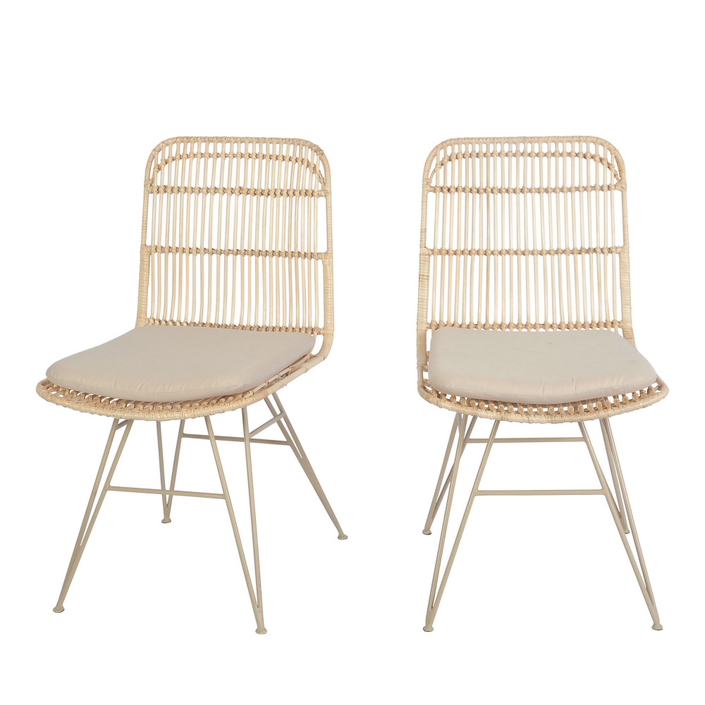 Uyuni - Lot de 2 chaises design en rotin pieds beiges - Couleur - Naturel