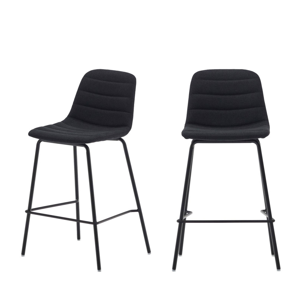 Zunilda - Lot de 2 chaises de bar en tissu et métal H65cm - Couleur - Noir