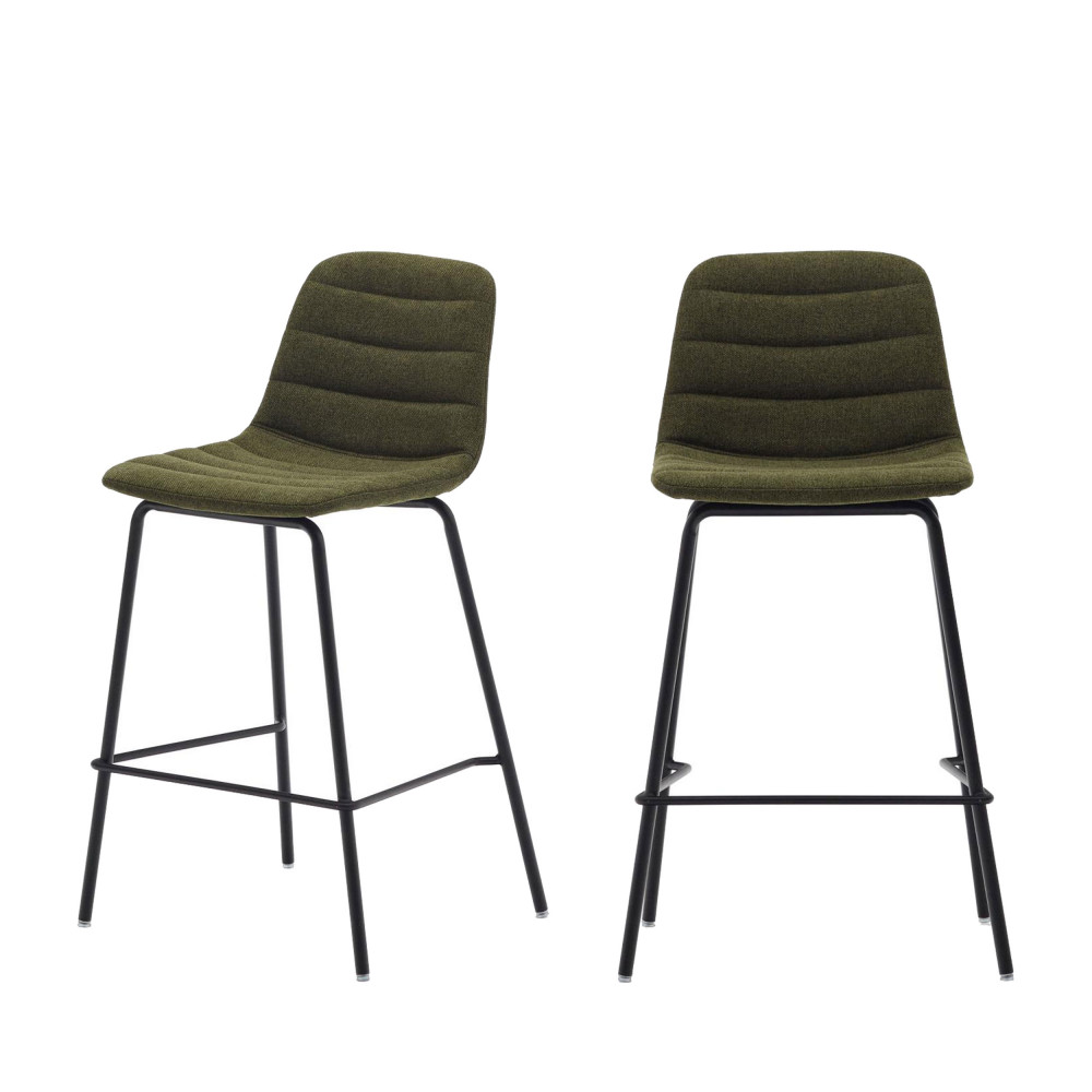 Zunilda - Lot de 2 chaises de bar en tissu et métal H65cm - Couleur - Noir / Vert