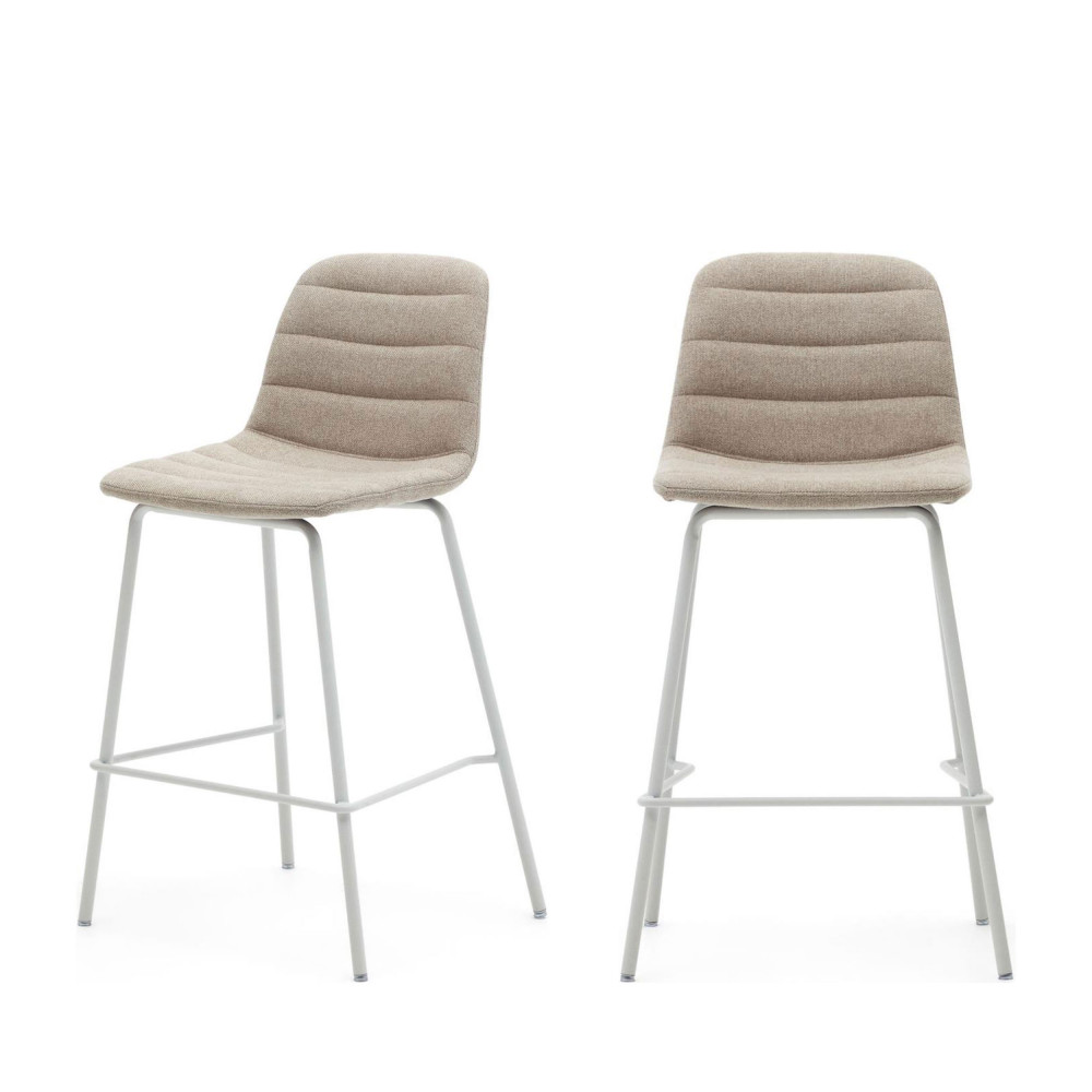 Zunilda - Lot de 2 chaises de bar en tissu et métal H65cm - Couleur - Beige