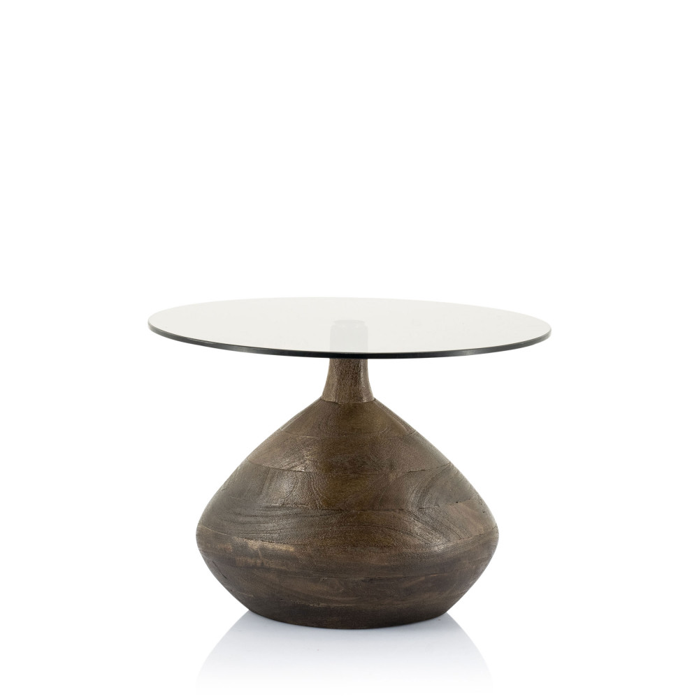 bond - table d'appoint en verre et bois ø50cm - couleur - bois foncé