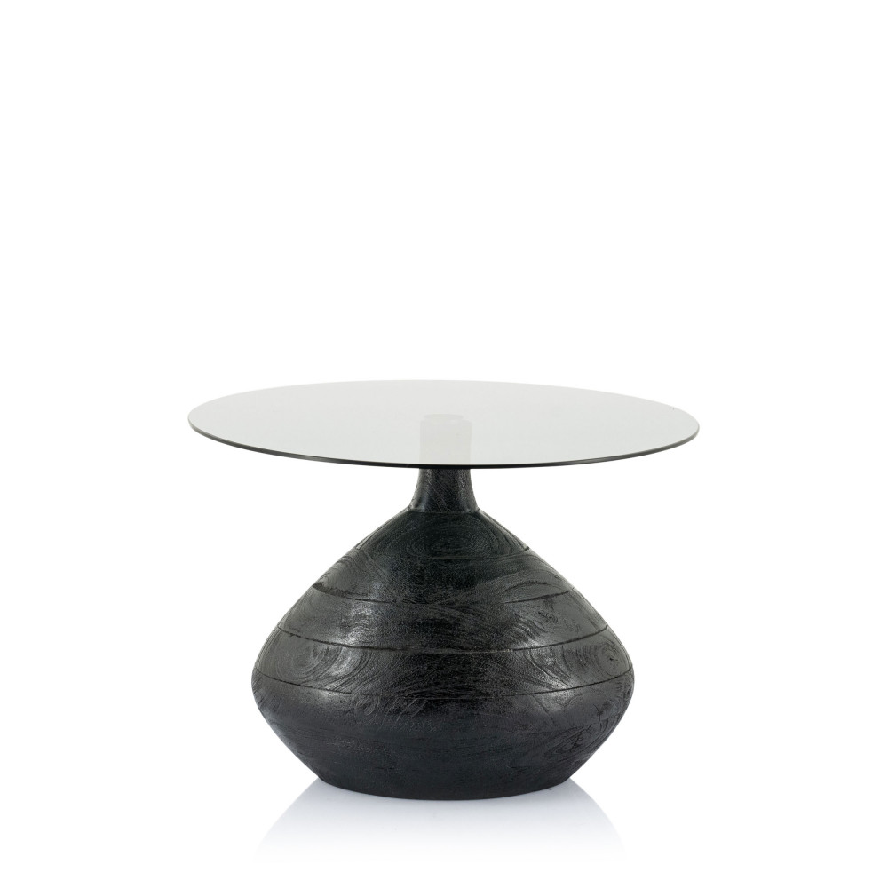 Bond - Table d'appoint en verre et bois ø50cm - Couleur - Noir