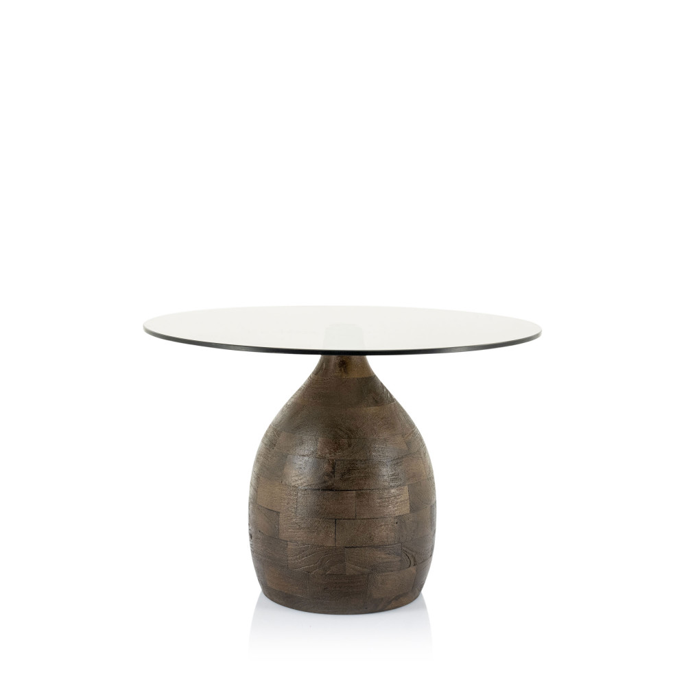 Bond - Table basse en verre et bois ø60cm - Couleur - Bois foncé