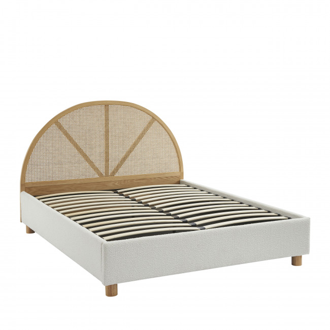 Tajur - Lit coffre en tissu bouclette et cannage 160x200cm