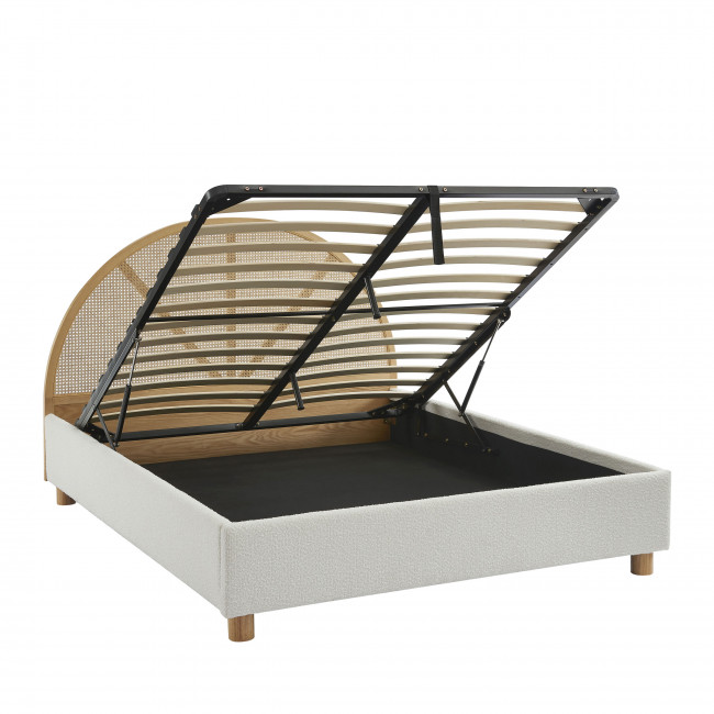 Tajur - Lit coffre en tissu bouclette et cannage 160x200cm