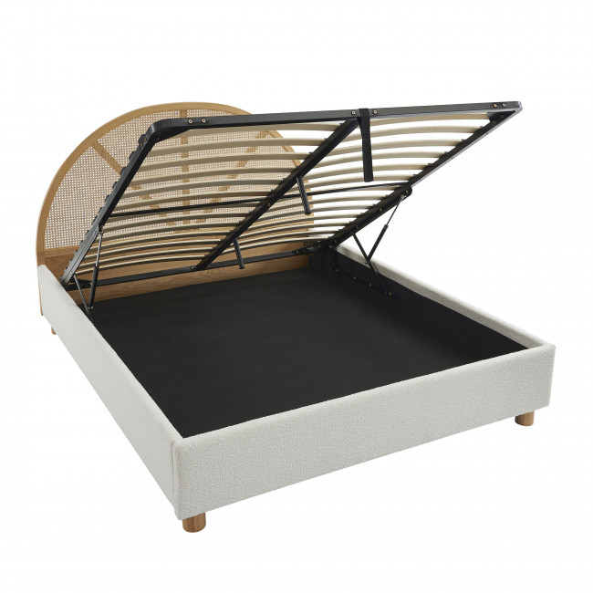 Tajur - Lit coffre en tissu bouclette et cannage 160x200cm