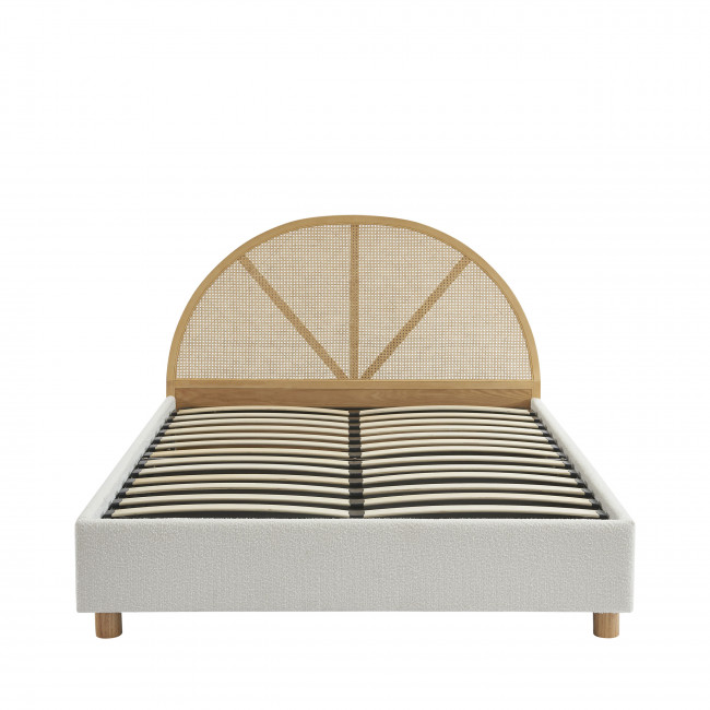 Tajur - Lit coffre en tissu bouclette et cannage 160x200cm