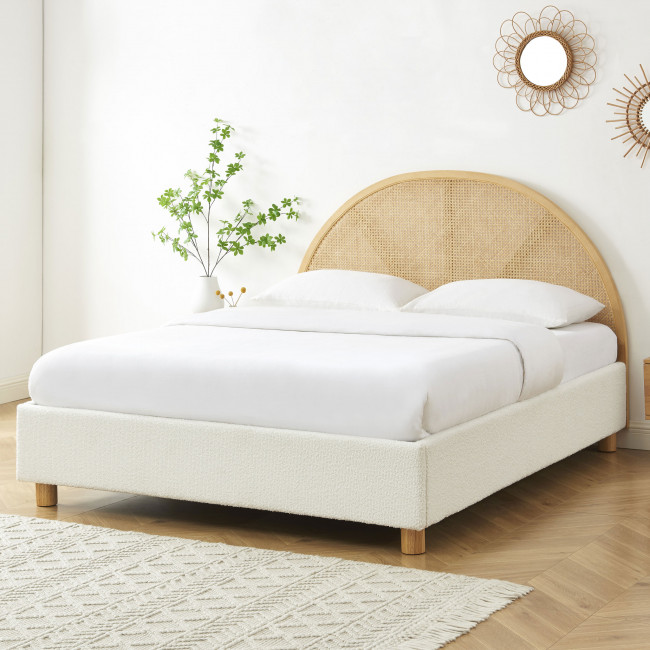 Tajur - Lit coffre en tissu bouclette et cannage 160x200cm