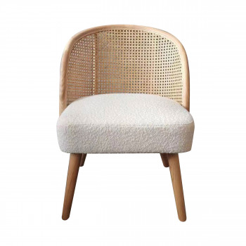 Candice - Fauteuil en tissu bouclette et rotin