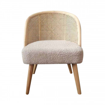 Candice - Fauteuil en tissu bouclette et rotin