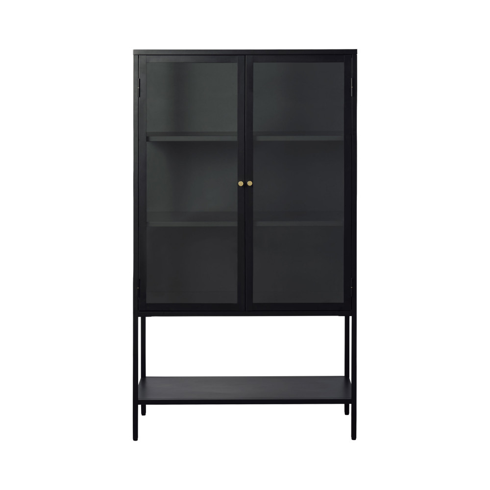 Adare - Buffet haut 2 portes en verre trempé et métal H160cm - Couleur - Noir