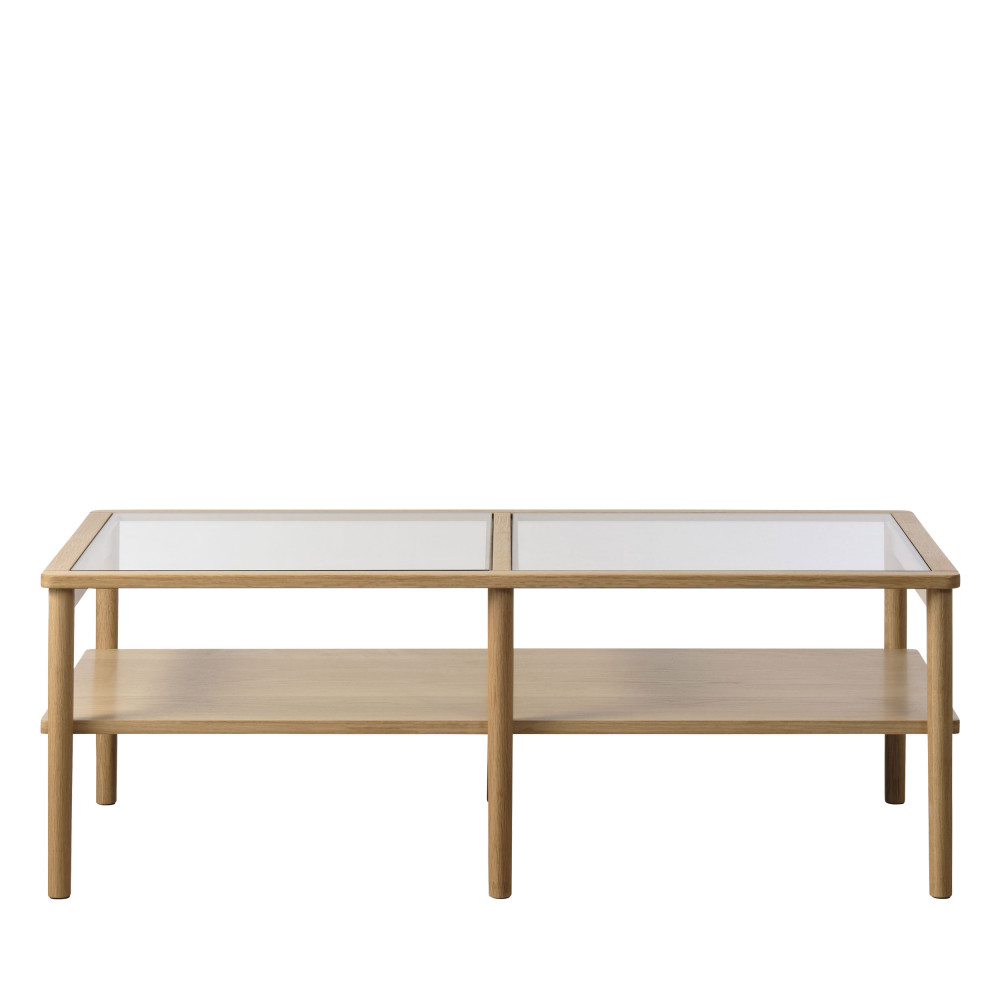 Cahir - Table basse en verre trempé et bois 120x60cm - Couleur - Bois clair