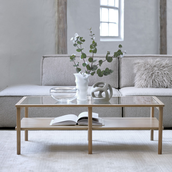 Cahir - Table basse en verre trempé et bois 120x60cm