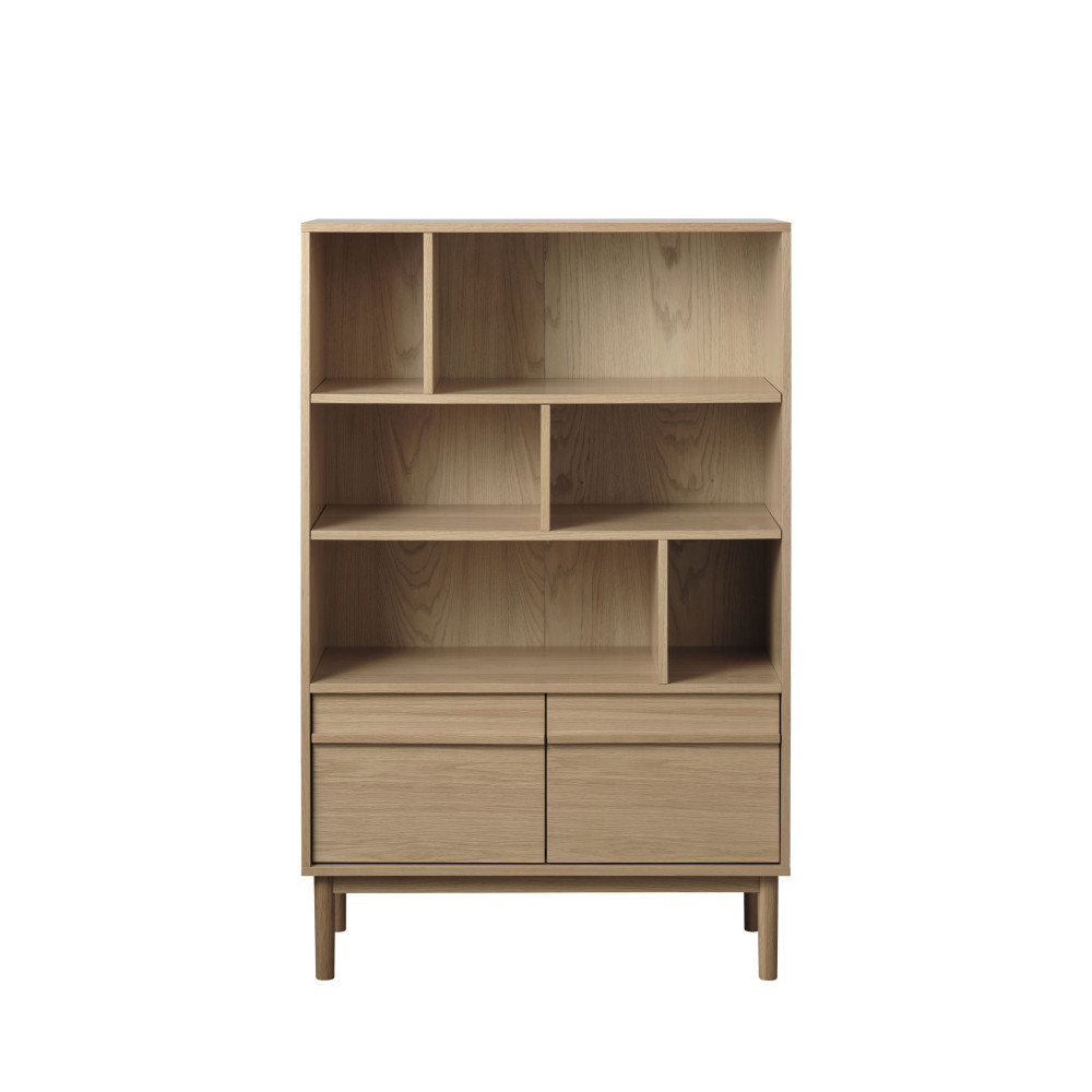 Clane - Bibliothèque 6 niches, 2 portes en bois H140cm - Couleur - Bois clair