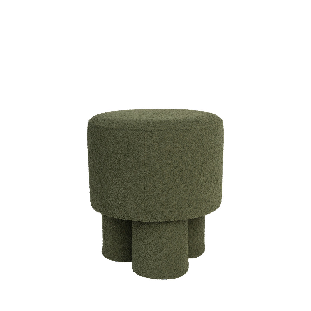 Marcos - Tabouret rond en tissu bouclette ø40cm - Couleur - Vert kaki