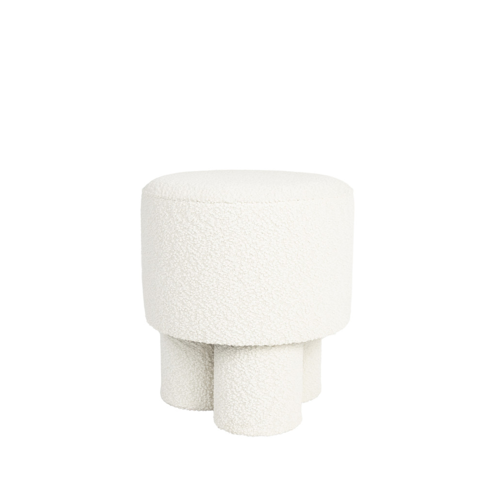 Marcos - Tabouret rond en tissu bouclette ø40cm - Couleur - Blanc