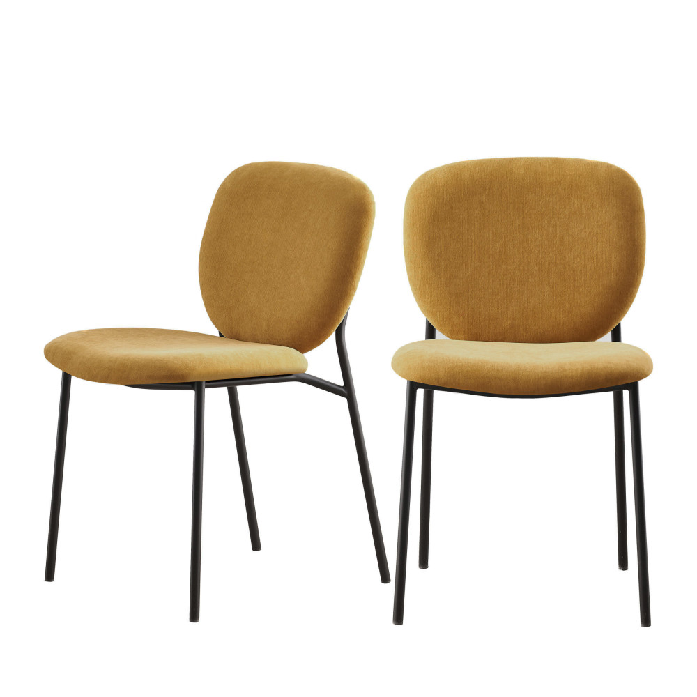 Dalby - Lot de 2 chaises en tissu et métal - Couleur - Jaune moutarde