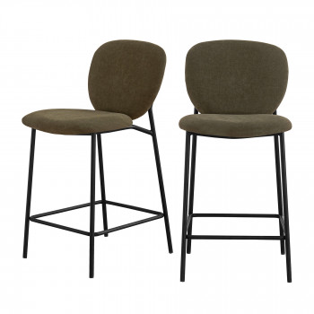 Dalby - Lot de 2 tabourets de bar en tissu et métal 65cm