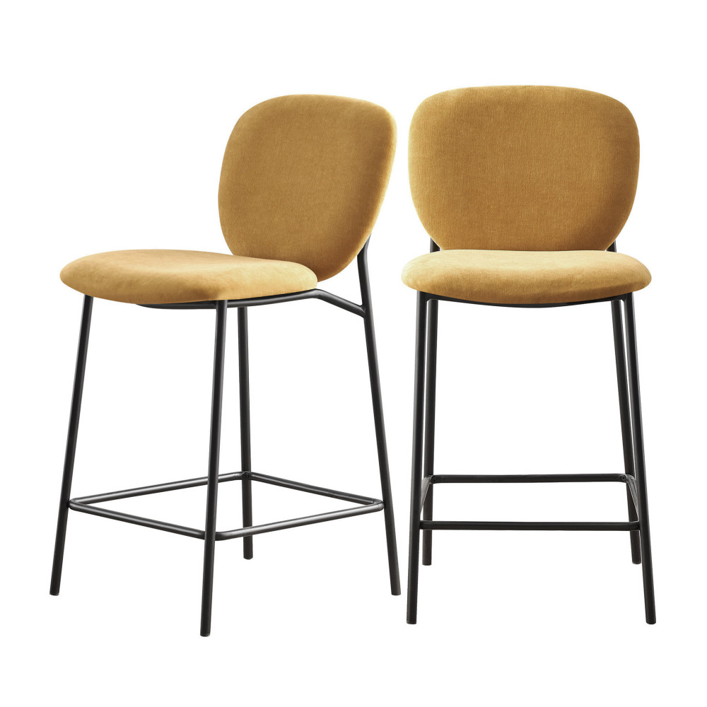 Dalby - Lot de 2 tabourets de bar en tissu et métal 65cm - Couleur - Jaune moutarde