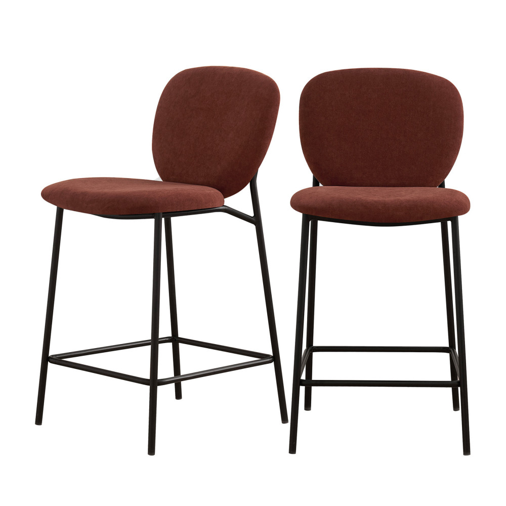 Dalby - Lot de 2 tabourets de bar en tissu et métal 65cm - Couleur - Rouille