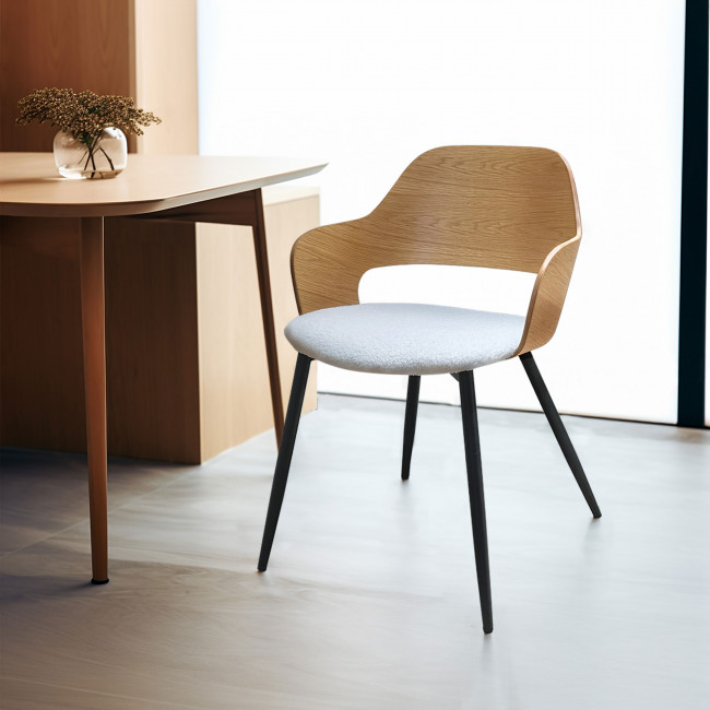 Nicole - Lot de 2 fauteuils de table en tissu bouclette, bois et métal
