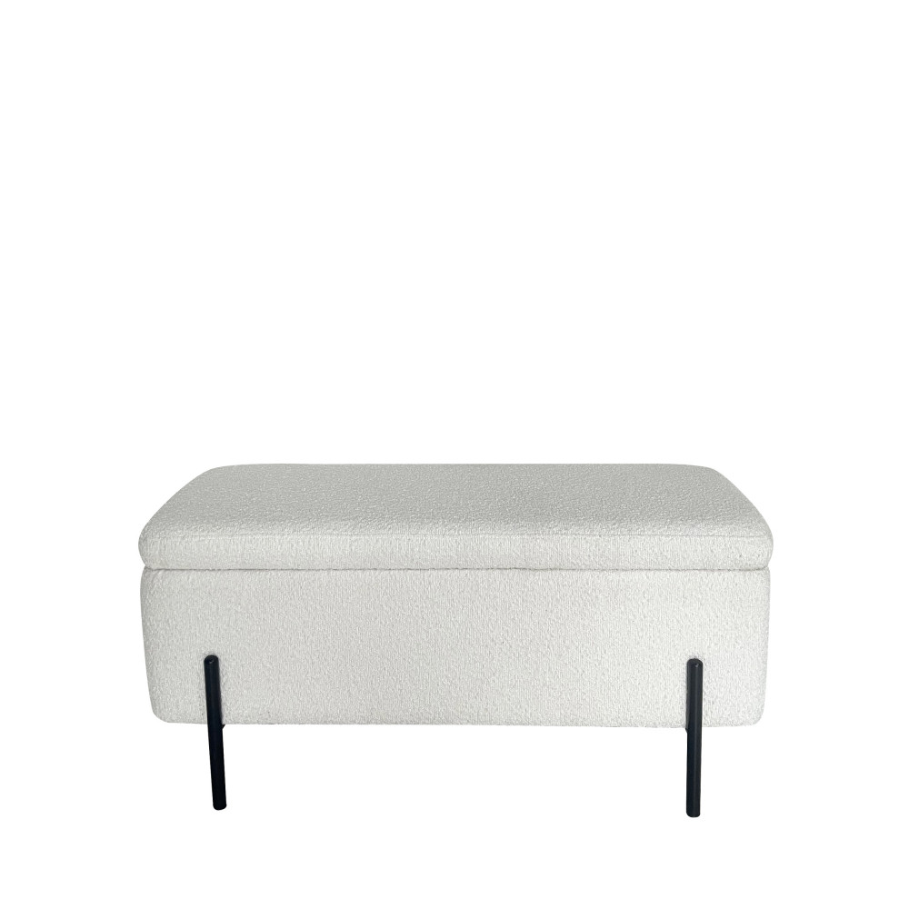 Kos - Banc coffre en tissu bouclette et métal L100cm - Couleur - Blanc