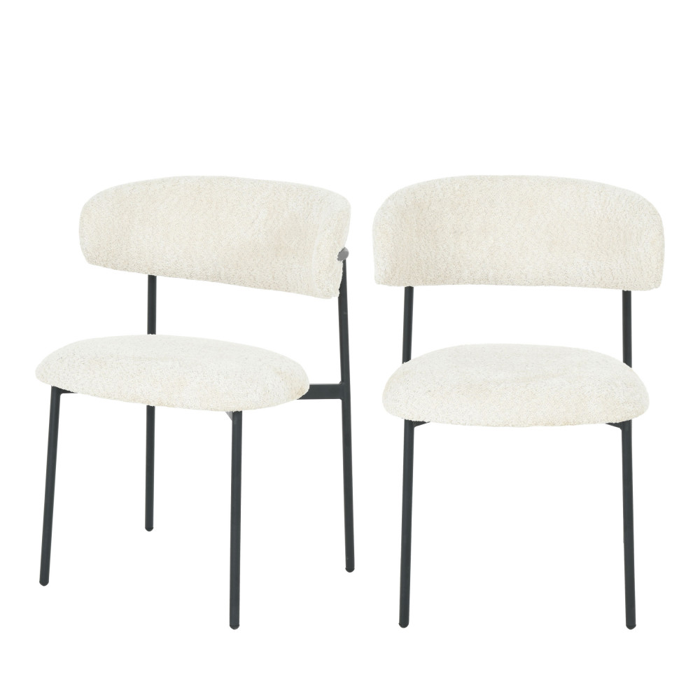 Ester - Lot de 2 chaises en tissu bouclette et métal - Couleur - Écru chiné
