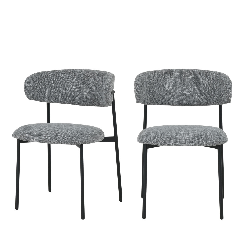 Ester - Lot de 2 chaises en tissu et métal - Couleur - Gris chiné