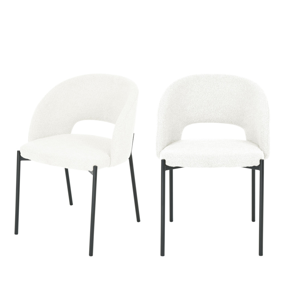 Soren - Lot de 2 chaises en tissu bouclette et métal - Couleur - Ecru