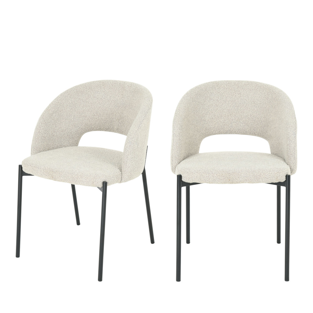 Soren - Lot de 2 chaises en tissu bouclette et métal - Couleur - Écru chiné