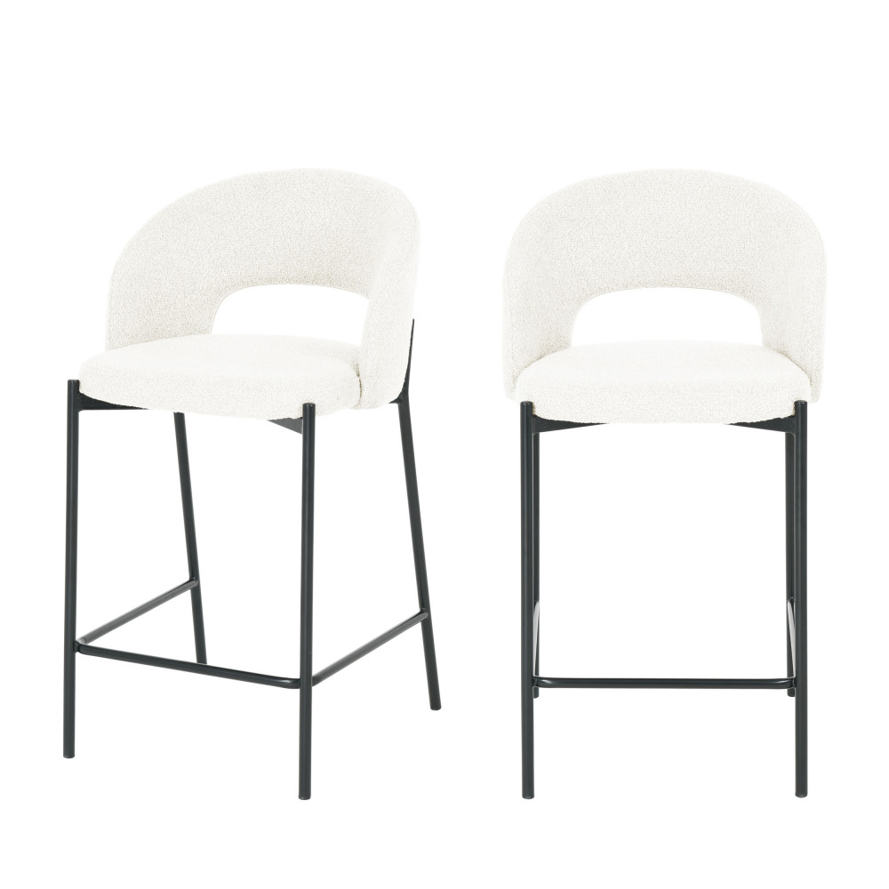 Soren - Lot de 2 chaises de bar en tissu bouclette et métal 65cm - Couleur - Ecru