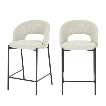 Soren - Lot de 2 chaises de bar en tissu bouclette et métal 65cm
