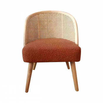 Candice - Fauteuil en tissu bouclette et rotin