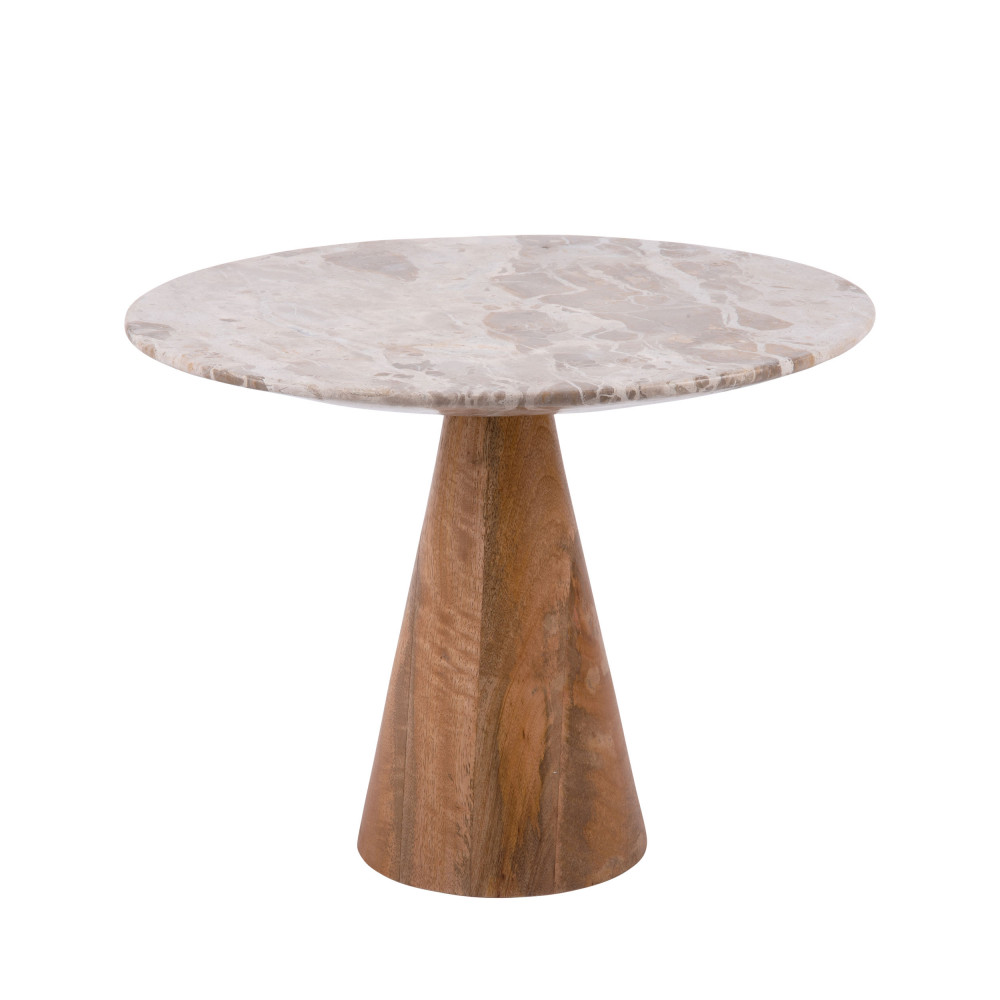 force - table d'appoint en bois et marbre ø40cm - couleur - brun