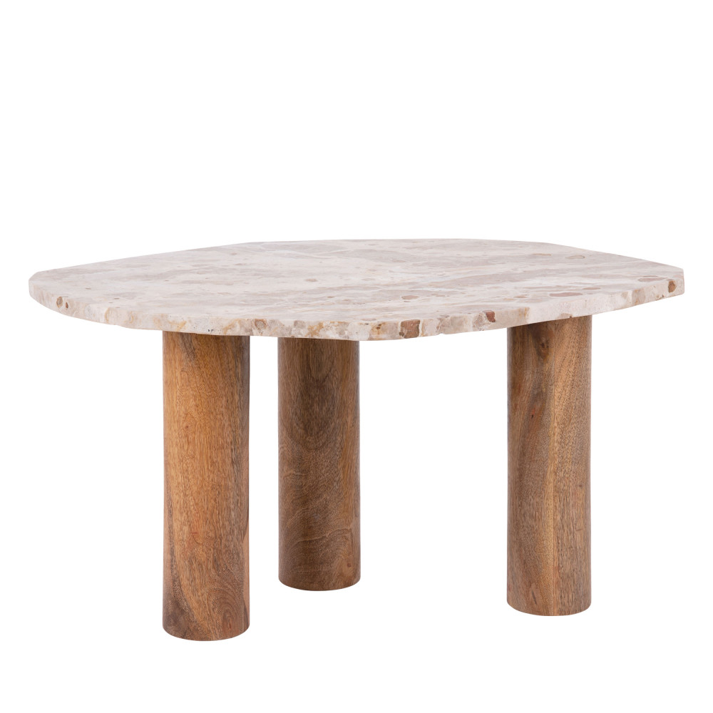 organic - table d'appoint de forme organique en bois et marbre - couleur - brun