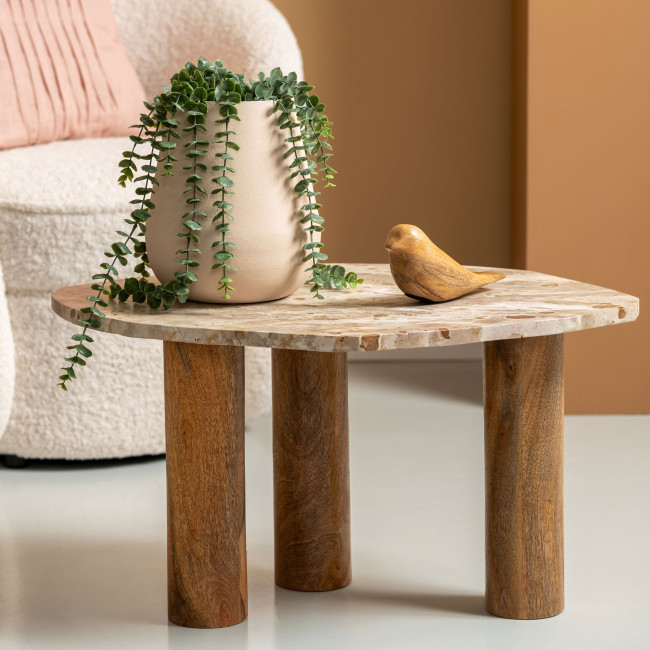 Organic - Table d’appoint de forme organique en bois et marbre