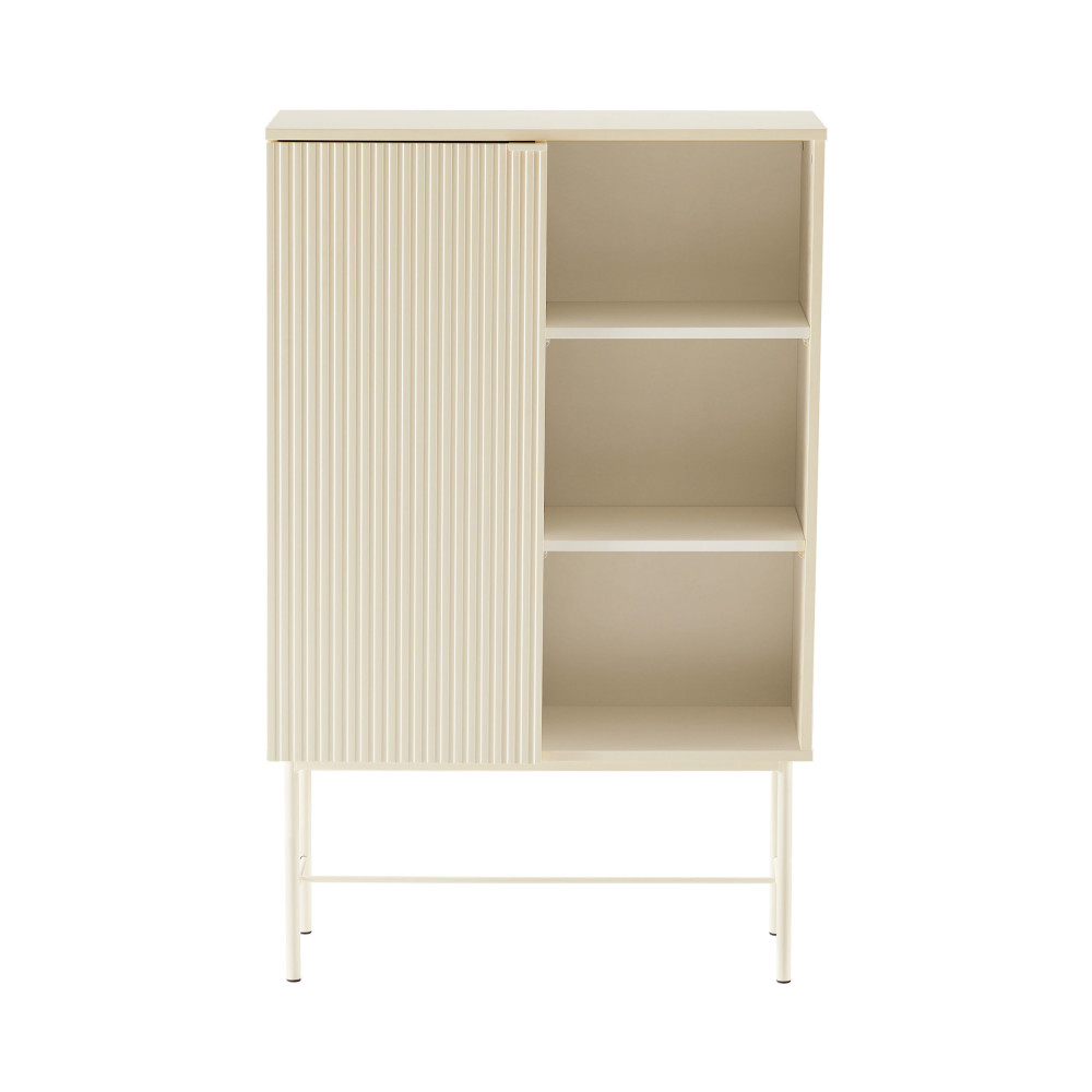 Molly - Buffet haut 1 porte, 3 niches en bois et métal H130cm - Couleur - Crème