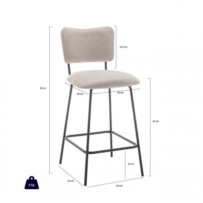 Vander - Lot de 2 chaises de bar en tissu et métal