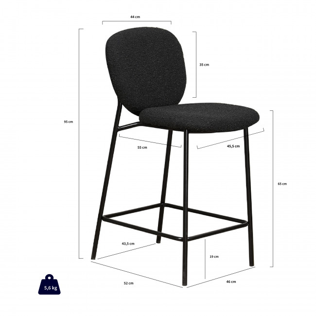 Dalby - Lot de 2 tabourets de bar en tissu bouclette et métal 65cm