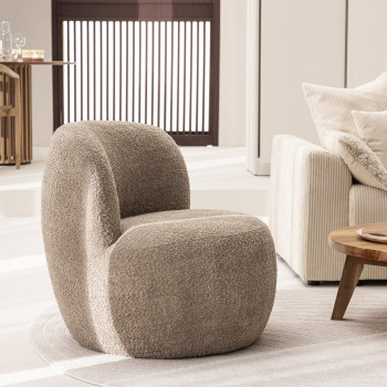 Fauteuil pivotant en tissu bouclette blanc OTTADEN