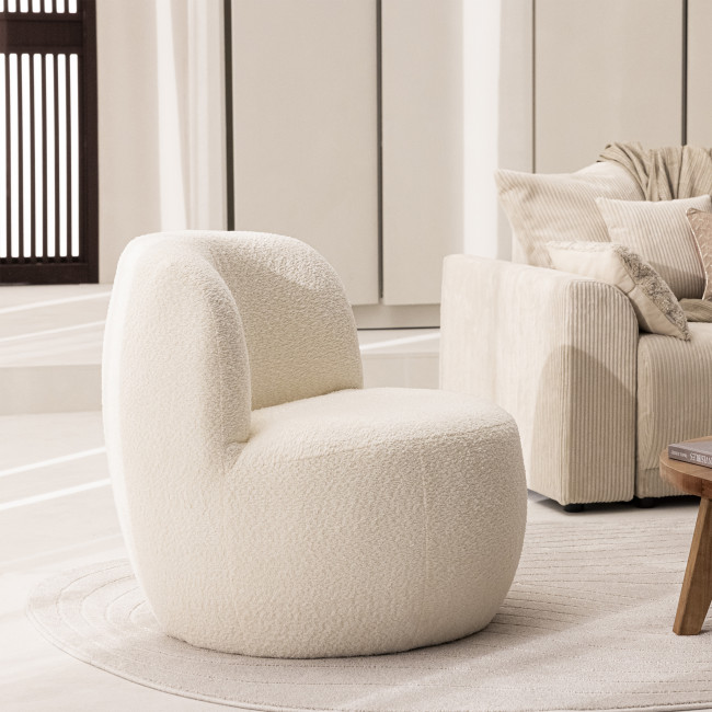 Mo - Fauteuil rond en tissu bouclette